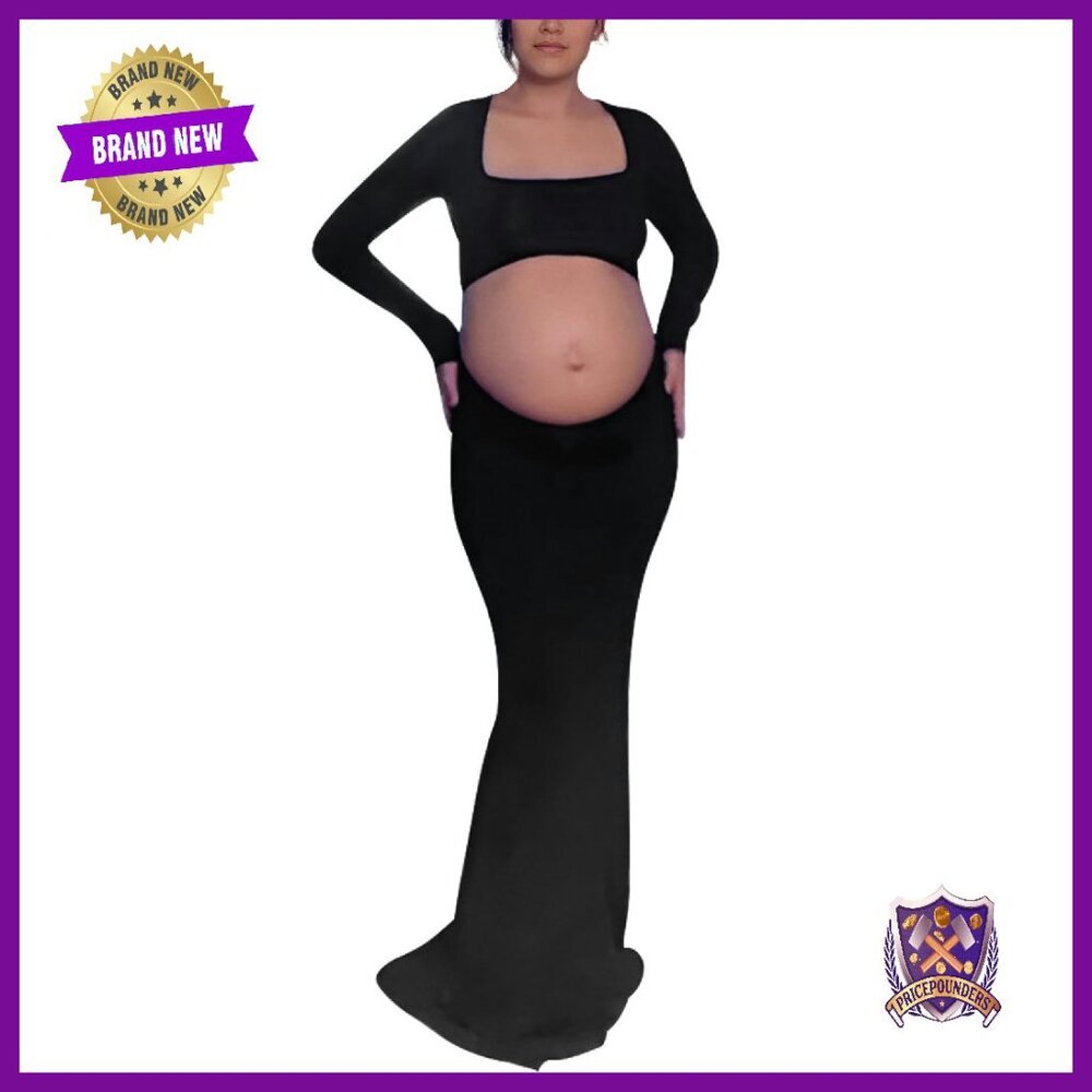 Long Sleeve Maternity Maxi Dress Cut-Out Backless Photoshoot Gown